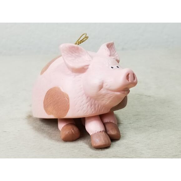 Christmas Tree Ornament Pink Pig w/ Dangling Legs Ceramic 3" RR Roman 90s Vtg - Picture 8 of 13